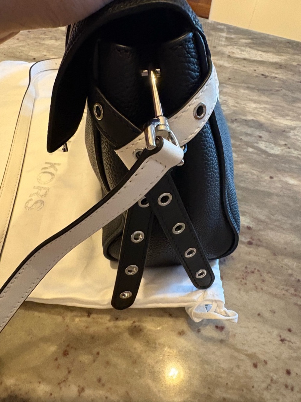 Michael Kors Floral Black and White Pebbled Leather Crossbody - Picture 7 of 14